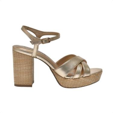 Imagem de Sandália Feminina Salto Alto Grosso Via Marte Dourada, Gold, Gold, Ama