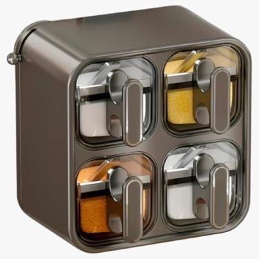 Imagem de Porta Temperos de Parede com 4 Compartimentos, Colheres Dosadoras, Fixação por Ventosa, 19,5 x 19 x 13 cm, Cinza