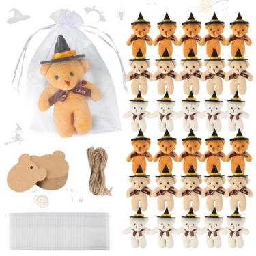Imagem de Kuabiz Conjunto de 30 mini ursos de pelúcia de Halloween com chapéus de bruxa, animais de pelúcia de Halloween, ursinhos, presentes a granel, mini ursinhos de pelúcia com cartões de urso, sacos de