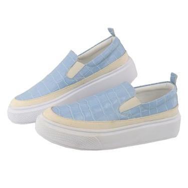 Imagem de Slip On Tenis Feminino Calce Facil Acabamento Animal Print Croco Palmilha Anatomica Puxador Traseiro Tamanho:39;Cor:Azul;Gênero:Feminino;Departamento BS:Esporte