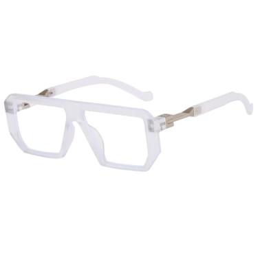 Imagem de Óculos de sol da moda, masculino, feminino, retrô, para dirigir, retangular, armação de metal, UV400, branco, transparente, BH01