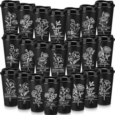 Imagem de LemonRoad 22 peças presentes de agradecimento de funcionários 473 ml copos de café reutilizáveis agradecimento com tampas copos de plástico inspiradores caneca de viagem floral a granel para colega de