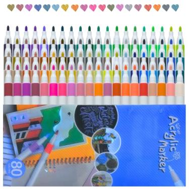 Imagem de Marcadores de Tinta Acrílica, Ponta Média, Multicolorido, 80 Cores, Água Base, Resistente à Água, Superfícies Variadas, Criação Artística, Acrylic Markers (80 cores)