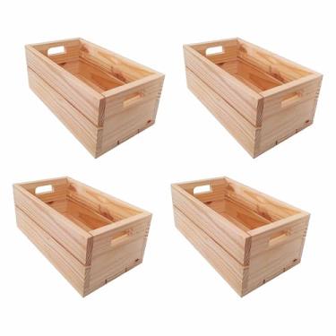Imagem de KIAGA, Kit 4 Caixotes de Feira Decorativo em Madeira Pinus - 40cm Cor:NATURAL;Tamanho:40X22X16 CM