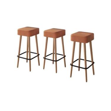 Imagem de Kit 3 Banquetas Altas Dubai Estofadas com Design Retrô para Cozinha, B