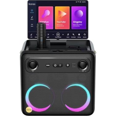 Imagem de Speaker de Karaokê Profissional Ikarao Break X2 com Tela Touch 10.1" Android, 2 Microfones Sem Fio Recarregáveis, Som Potente 300W e Portátil para Festas e Eventos