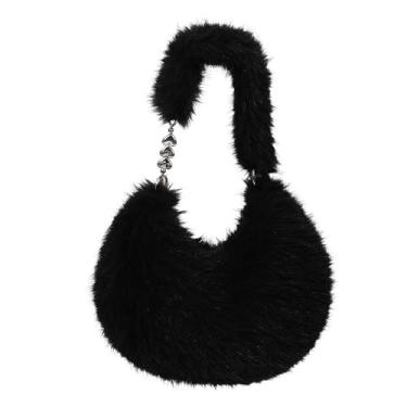 Imagem de LA CARRIE Bolsa feminina de pele sintética felpuda, bolsas de ombro fofas Y2k para o inverno, Preto, One Size