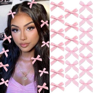 Imagem de Clipes de laço de cabelo SAWINDA Pink Mini Gingham Craft 20 unidades p