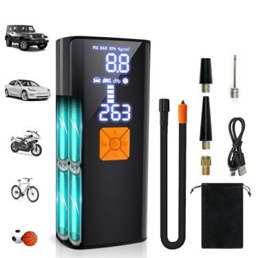 Imagem de Compressor de ar portátil para inflador de pneu, bomba de ar elétrica sem fio 150PSI para carro, motocicleta, pneus de bicicleta, basquete e bolas esportivas, com luz LED, medidor de pressão digital