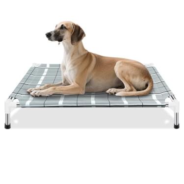Imagem de Cama elevada elevada para cães ao ar livre – Cama de berço para cães com pés antiderrapantes, cama de rede para cães com moldura de aço inoxidável, cama portátil para animais de estimação para