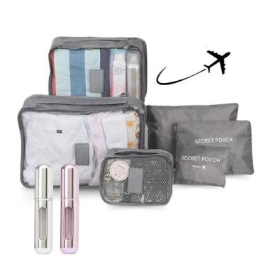 Imagem de Kit Para Viagem 6 Bolsas Organizadoras + 2 Mini Frascos para Perfume -