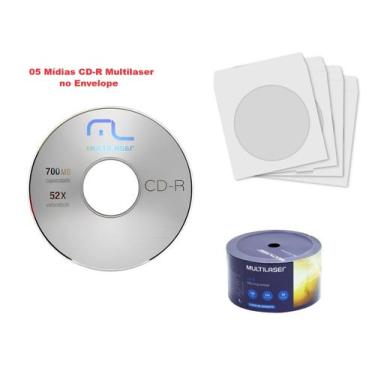 Imagem de 5 Unidades Mídia CD-R Não Imprimível Multilaser no Envelope