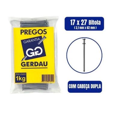 Imagem de PREGO 17X27 CABEÇA DUPLA GERDAU 3,1mmX62mm