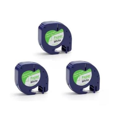 Imagem de 3x Fita Compatível Rotulador Dymo Letratag 12mm Branca 91200 - IMPORTE
