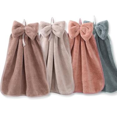 Imagem de FULANDL 4 toalhas secas à mão penduradas, toalhas de mão de microfibra macia com laço para pendurar, toalha pequena super absorvente, conjunto de toalhas de mão de veludo coral para cozinha banheiro