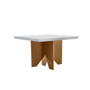 Imagem de Mesa de Sala Jantar Nevada c/ Tampo 90x90cm Madeirado Vidro Canto Curvo - Imbuia/Off White - Rufato