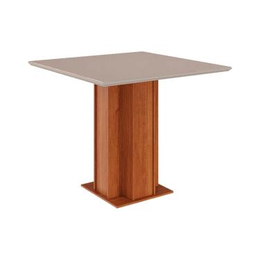 Imagem de Mesa de Sala Jantar Sophia c/ Tampo Madeirado c/ Vidro 95X95cm Cinamomo/Off White - Cimol