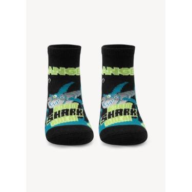 Imagem de Meia Menino Soquete Puket Cano Médio Tubarão Robô Preto 15 a 22, Preto