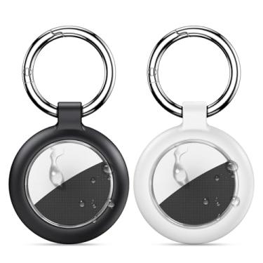 Imagem de Inesore Suporte à prova d'água para AirTag, capa com design de textura de fibra de carbono para etiqueta de ar, totalmente resistente a arranhões com chaveiro AirTags para coleira de animais de