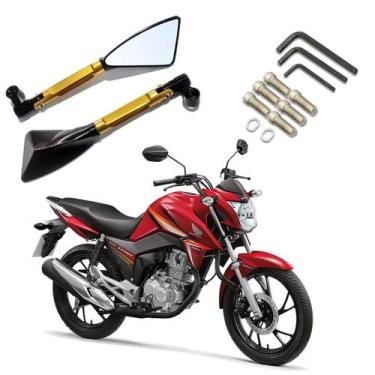 Imagem de Kit Retrovisor Triangular Esportivo R08 Dourado para Moto CG 160 Titan