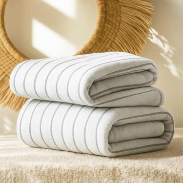 Imagem de Altenburg Kit 2 Toalhas Gigantes para Piscina, Praia e Banho 80x160cm Branca Listra Colorida (Cinza)