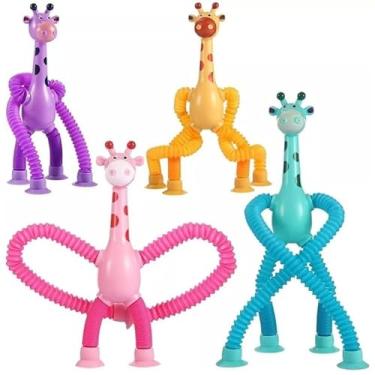 Imagem de Kit 4 Brinquedos Pop Tube Girafa Mágica Flexível com LED Antiestresse Infantil