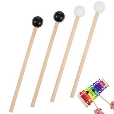 Imagem de Ouligay 4 marretas de xilofone para tambor de língua, martelo Glockenspiel, martelo de silicone de 15,8 cm, percussão de madeira, para pratos de baixo, preto e branco