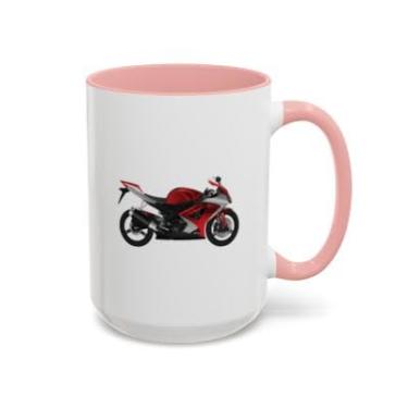 Imagem de SpreadPassion Caneca de café com detalhe de motocicleta – Caneca de cerâmica de 325 ml com design arrojado de motociclista – perfeita para entusiastas de motocicletas (rosa, 425 g)