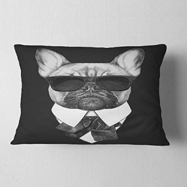 Imagem de Designart Buldogue francês moderno Retrato Animal Manta Lombar Sala de estar, Sofá, Almofada de Alta Qualidade + Capa de Almofada Estampada em ambos os lados 30,5 x 50,8 cm