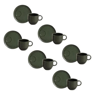 Imagem de Conjunto de Xícaras de Chá com Pires Porto Brasil Linhas Greenery 230ml - 6 Peças 