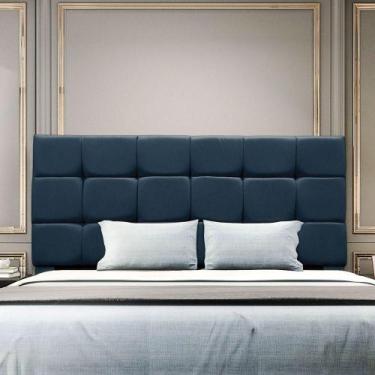 Imagem de Cabeceira Cama Box Solteiro 90 Cm Malta Em Suede Com Frame Azul Marinh