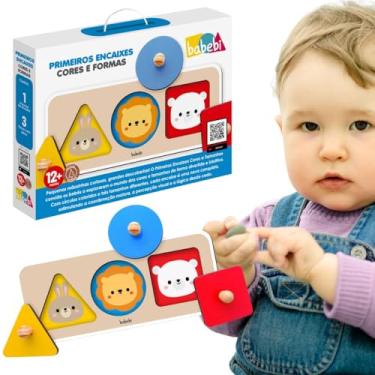 Imagem de Babebi Primeiros Encaixes Cores e Formas, Brinquedo Educativo para Bebês 12+ Meses, 3 Peças