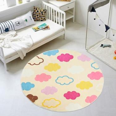 Imagem de USTIDE Tapete redondo infantil céu bege e nuvem colorida 1 m tapete macio com design de nuvem fofo tapete moderno para quarto de crianças, quarto, sala de jogos, berçário (nuvem bege, 99 cm)
