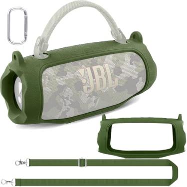 Imagem de co2CREA Capa de silicone para alto-falante Bluetooth JBL Charge 6 portátil, impermeável, capa macia para viagem com alça de ombro, capa protetora (verde militar)