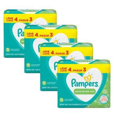 Imagem de Kit 4 Lenços Umedecidos Pampers Aroma de Aloe Vera 192 Unidades