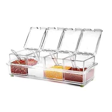Imagem de Porta Temperos 4 Potes em Acrilico Glam 8x6x7Cm Kehome
