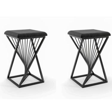 Imagem de Kit 2 Banqueta Pacific Luxo Baixa 48cm em Metal - Automac Decor, Preto