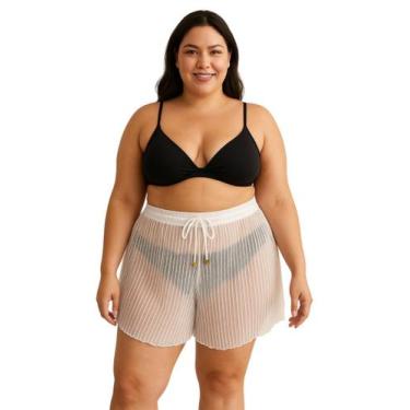 Imagem de Saída Praia Plus Size Shorts Transparente Cordão Feminino Adulto Solti