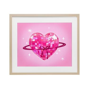 Imagem de Stupell Industries Disco Heart Planet Rings Impressão emoldurada de bétula sob vidro, design de Stephanie Sanchez, 13 x 16