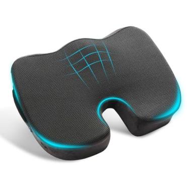 Imagem de Almofada ortopédica de gel refrescante de espuma viscoelástica para ficar sentado por muito tempo – costas, ciática, cóccix, travesseiro para alívio da dor no cóccix – para escritório, jogos, carro