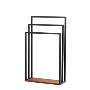 Imagem de Suporte Porta Toalha Triplo de Chão para Banheiro Lavabo com Base em Madeira - ÉdeCasaMóveis