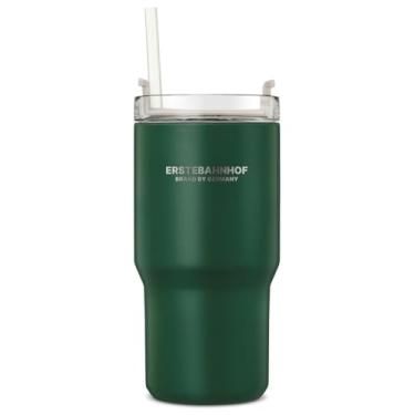 Imagem de ERSTEBAHNHOF Copo de viagem com isolamento térmico RuheMax revestido de cerâmica com tampa giratória e canudo – Caneca de parede dupla, à prova de vazamento, sem suor para café, vitaminas e mais