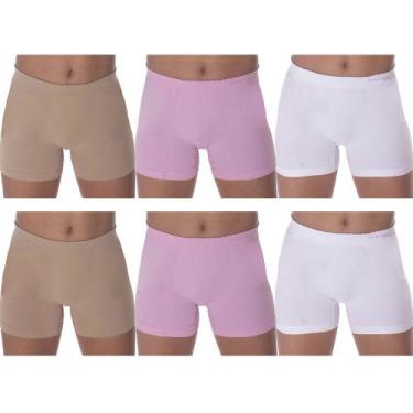 Imagem de Kit 6 Calcinhas Boxer Selene Sem Costura Infantil - Branco/Rosa/Bege, 