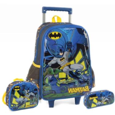Imagem de Kit Mochila Batman De Rodas Com Lancheira E Estojo Escolar