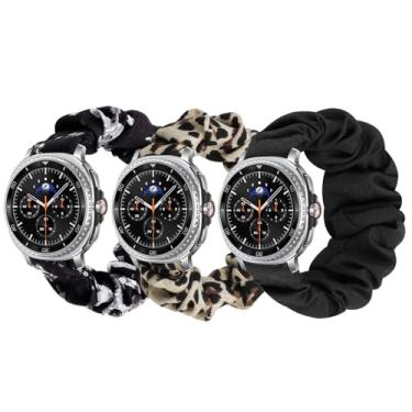 Imagem de GTHY Pulseiras Scrunchie compatíveis com Samsung Watch 8, para mulheres, grande, pequena, pulseira de substituição, pulseira de tecido elástico com padrão de tecido macio para relógio 8 (E, pequena)