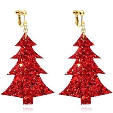 Imagem de Brincos de pressão não perfurados para mulheres, coração de parafuso, árvore de estrela, acrílico, Natal, pingente de gota, joia moderna, Zinco, Sem pedra preciosa