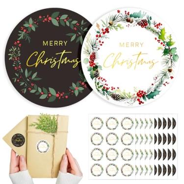 Imagem de 120 adesivos de Feliz Natal | 2 adesivos redondos de Natal em folha dourada para cartões, envelope, selos de saco de convite, pacotes de garrafas