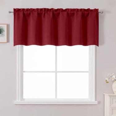 Imagem de Chyhomenyc Sanefa vermelha para janela, cortina de cozinha pequena vermelha para quarto, sala de estar, bolso de varão, privacidade, tratamento de janela curta, painel de beliche para trailer, 60Wx18L