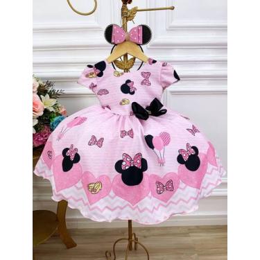 Imagem de Vestido Infantil Minnie Rosa Com Broche de Laço Luxo (1201RS) - Baila 