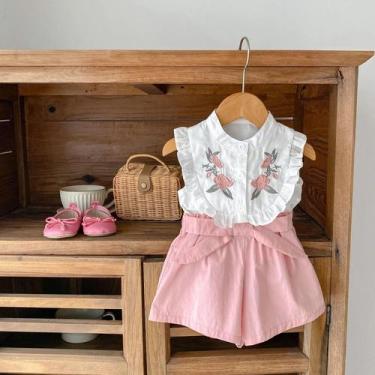 Imagem de Conjunto de Roupa de Verão para Bebê Menina - Algodão, Bordado Floral,